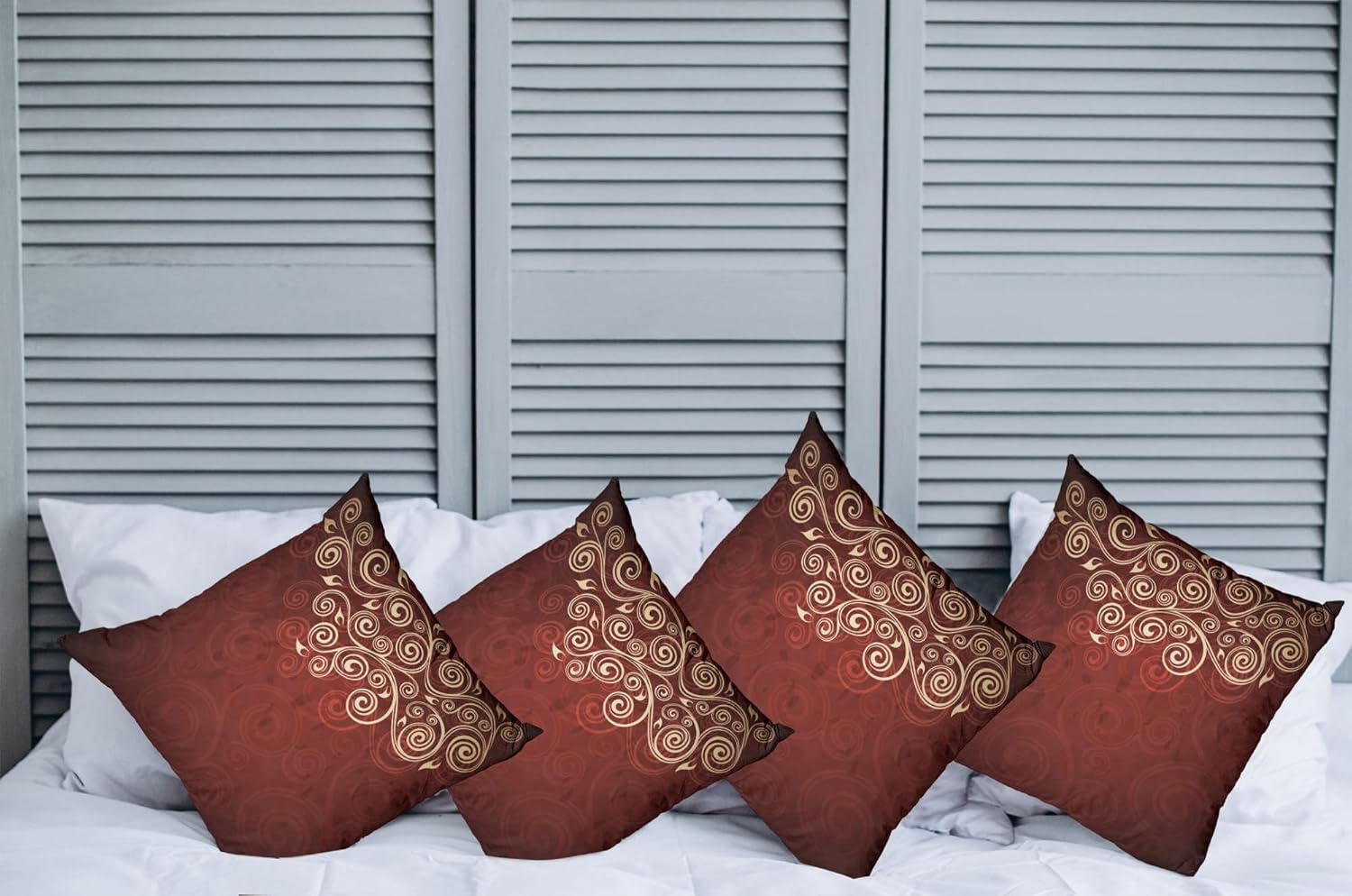 Ambesonne Burgundy Throw Pillow Cushion Case Pack of 4, Floral Swirls Ivy Image Ombre Details Grunge Backdrop Flower Artwork, Modern Accent Double-Sided Digital Printing, 18", Cream Ruby