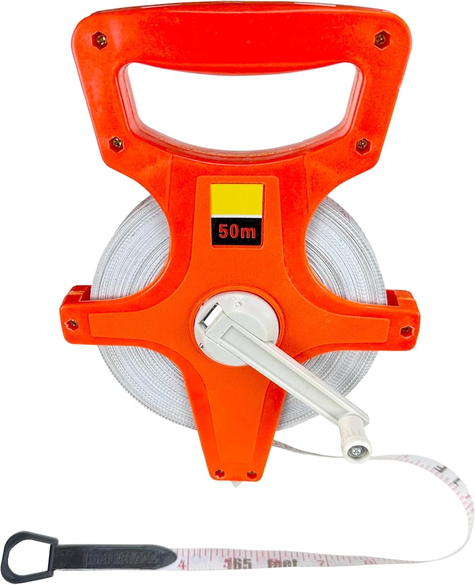 55 Yard Open Reel Tape Measure Orange SAE Metric | Long Two Scale Design For Accurate Construction Site Layout Work