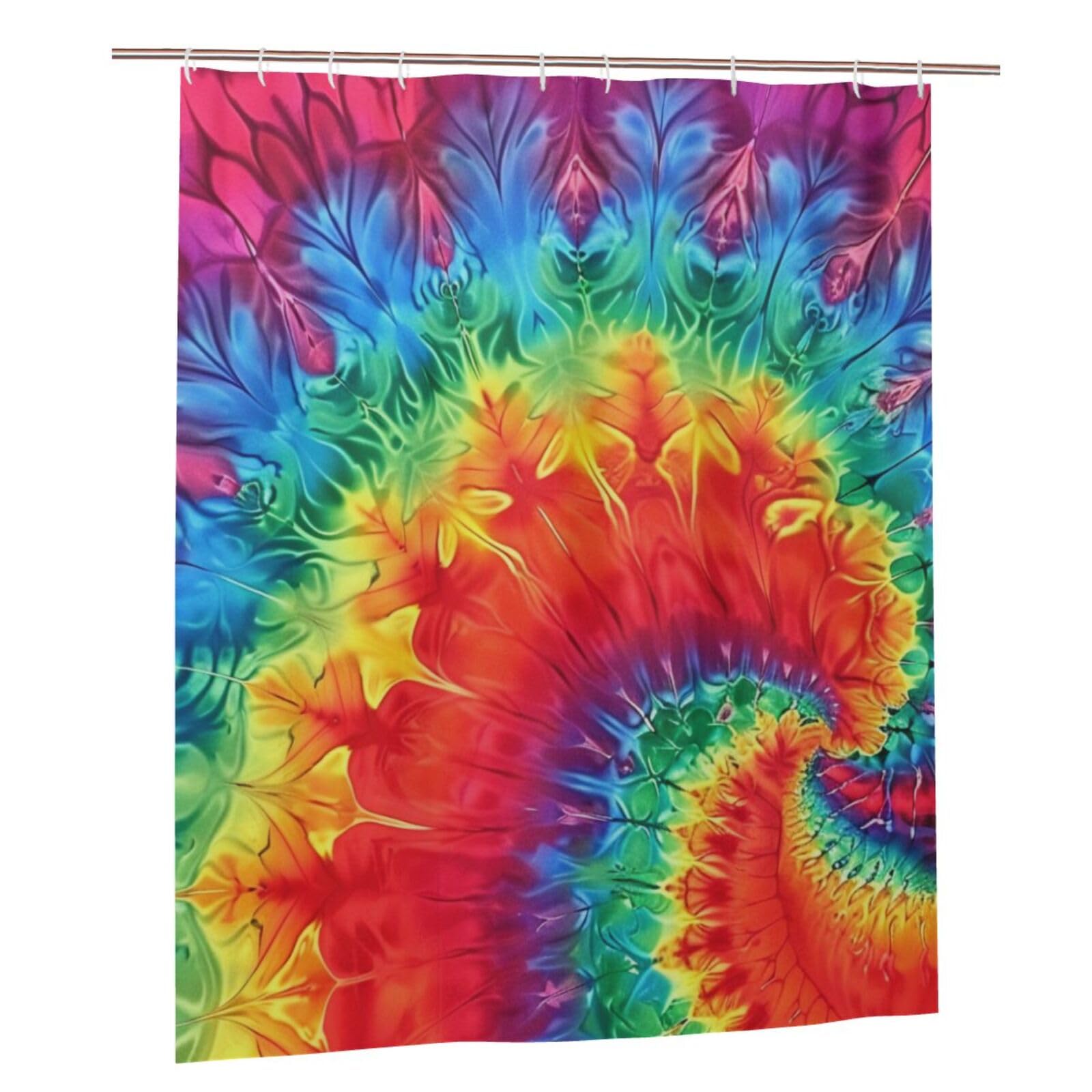 BWWHCCTI Rainbow Tie Dye-Red Printed Shower Curtain With 12 Plastic Hooks Opaque Quick Drying Waterproof Shower Curtains Sets For Bathroom 152x183 Cm
