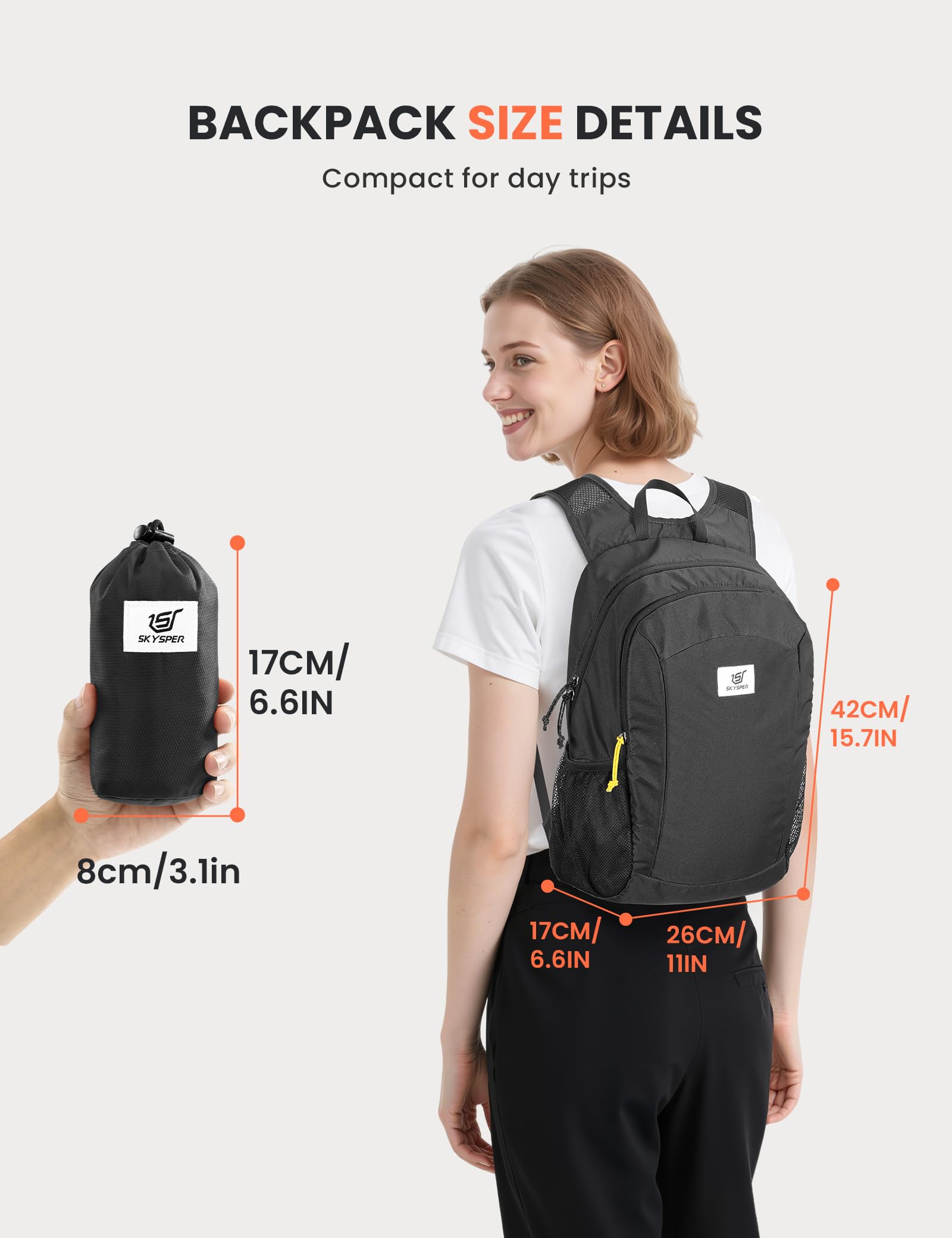 SKYSPER Zaino leggero per viaggi, escursionismo, pieghevole e ripiegabile