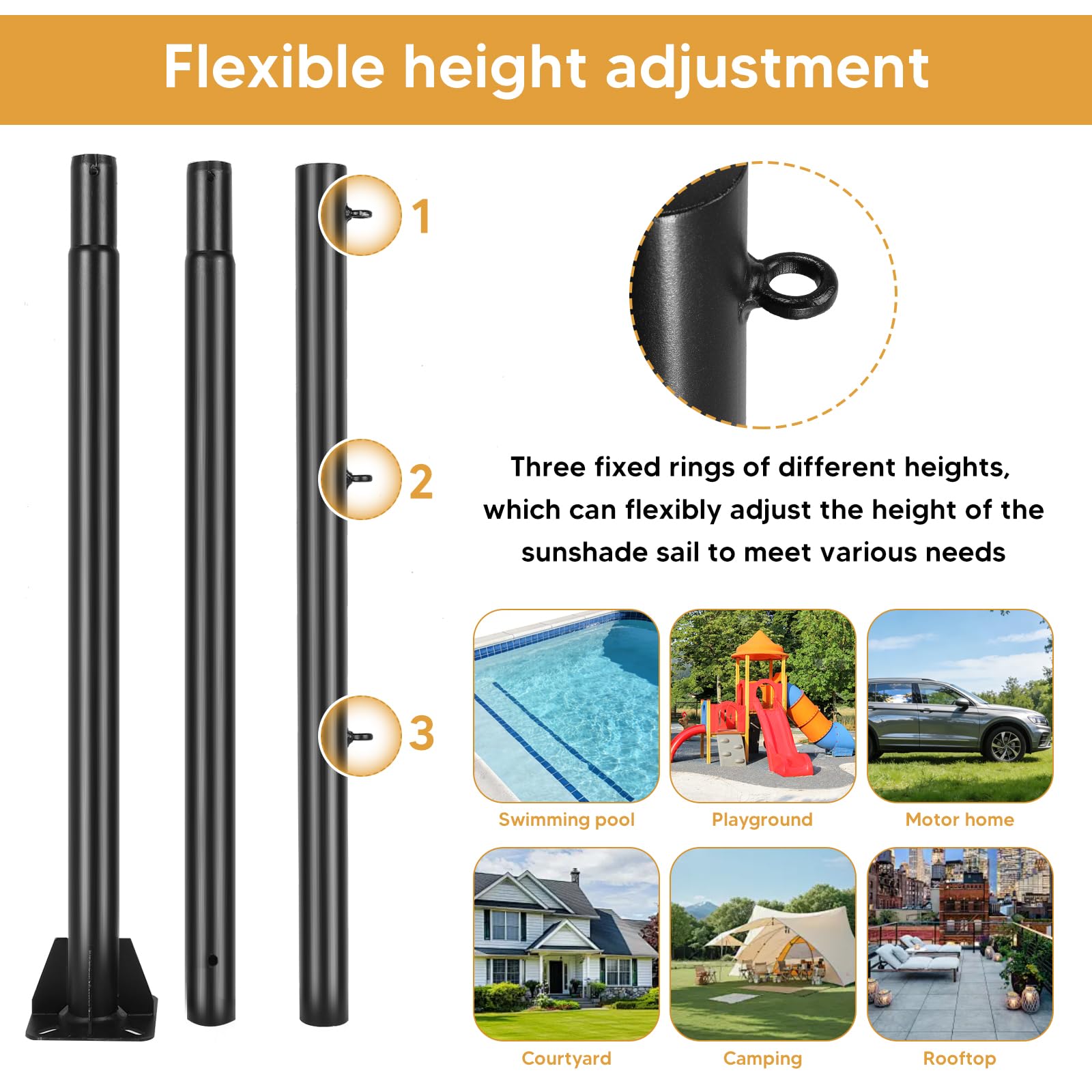 2er-Pack Sonnensegelmaste, 300cm Pfosten für Sonnensegel Metall, 61mm dicken Durchmesser Ständer Sonnensegel Befestigung Set für Garten Terrasse Hinterhof Rasen