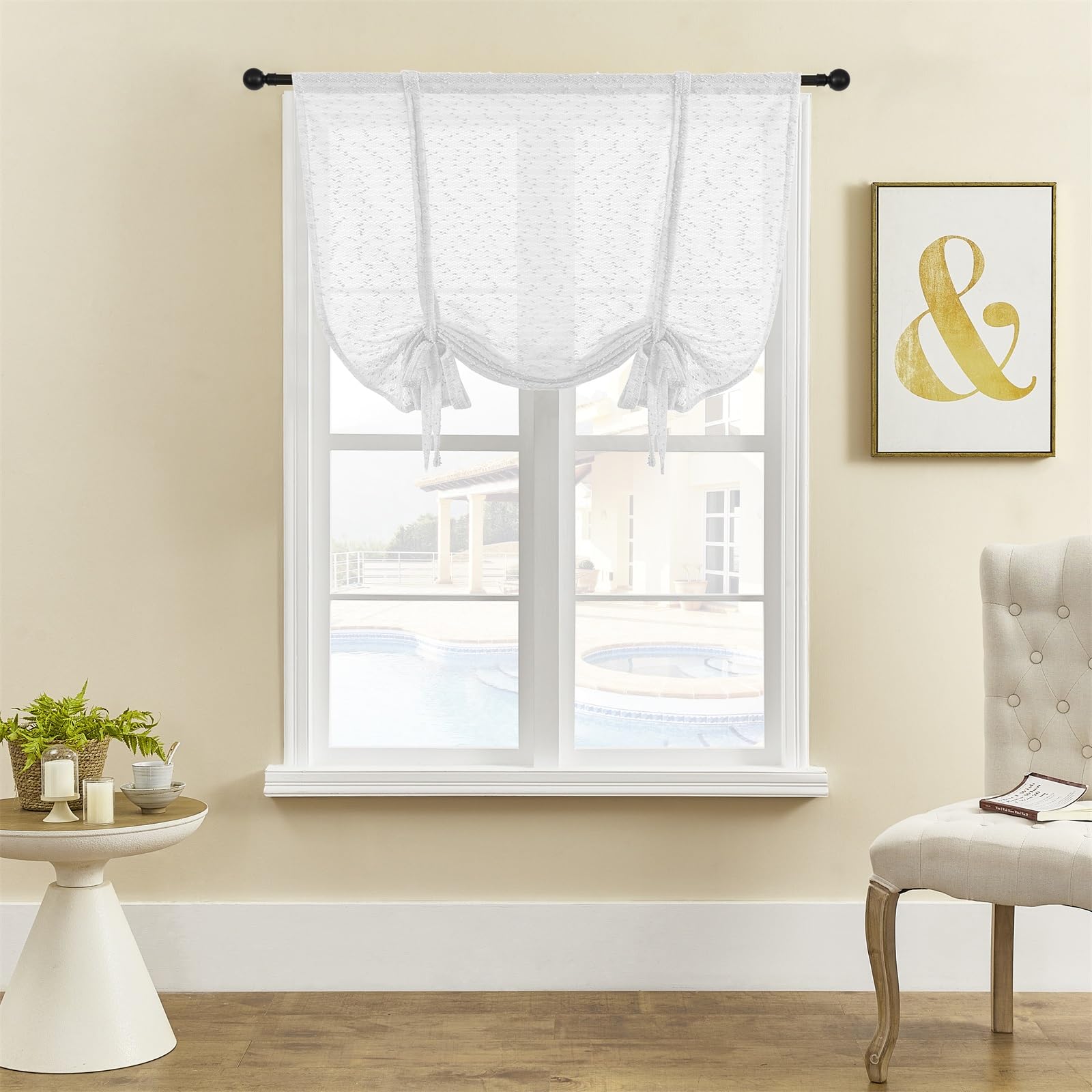 ele ELEOPTION Roman Tie-up Blind Curtain Translucent Elegant Luxury Window Voile Tier Curtain for Bedroom Living Room - Image 2