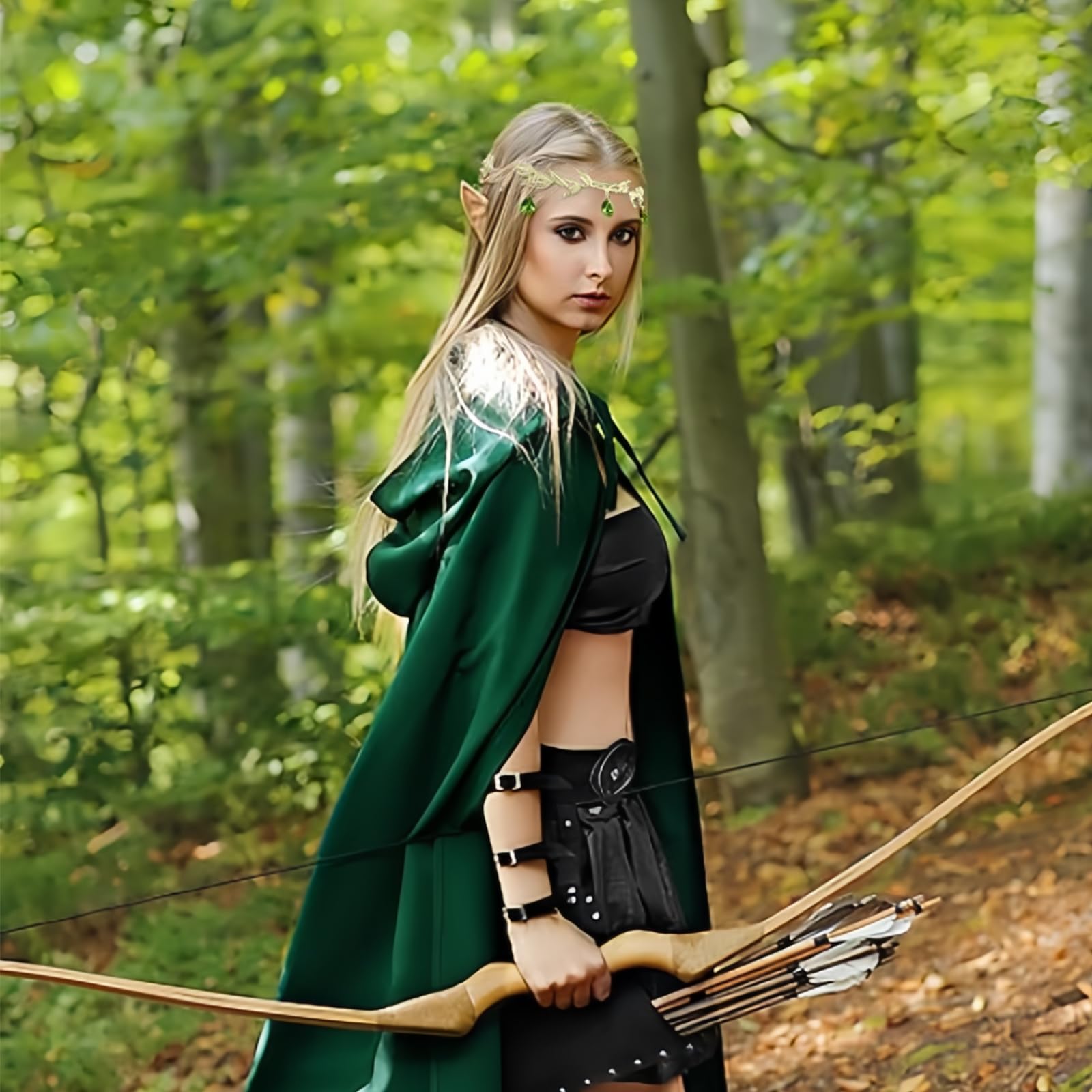 Fantazyjny elf Tiara, retro renesansowy elf tiara, tiara z kryształkami i liśćmi, panna młoda ślubna z koroną królową, nadaje się na Cosplay, wesela, imprezy anime i imprezy karnawałowe