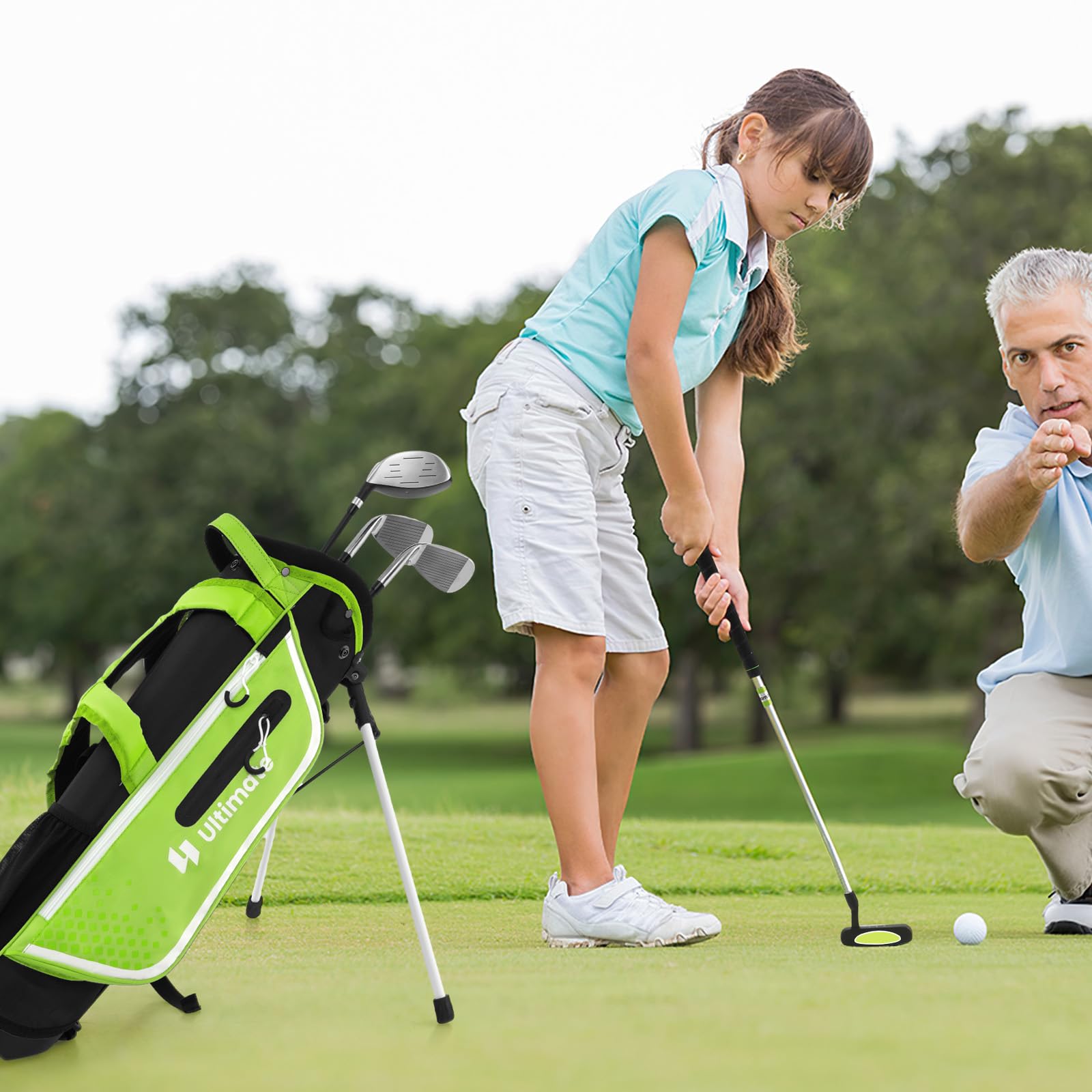 LIFEZEAL Juego Completo de Palos de Golf para niños, Bolsa de Golf portátil con 4 Palos, Bolsa Trolley Juvenil con Correas para el Hombro, Ideal para niños y niñas de 8 a 10 años