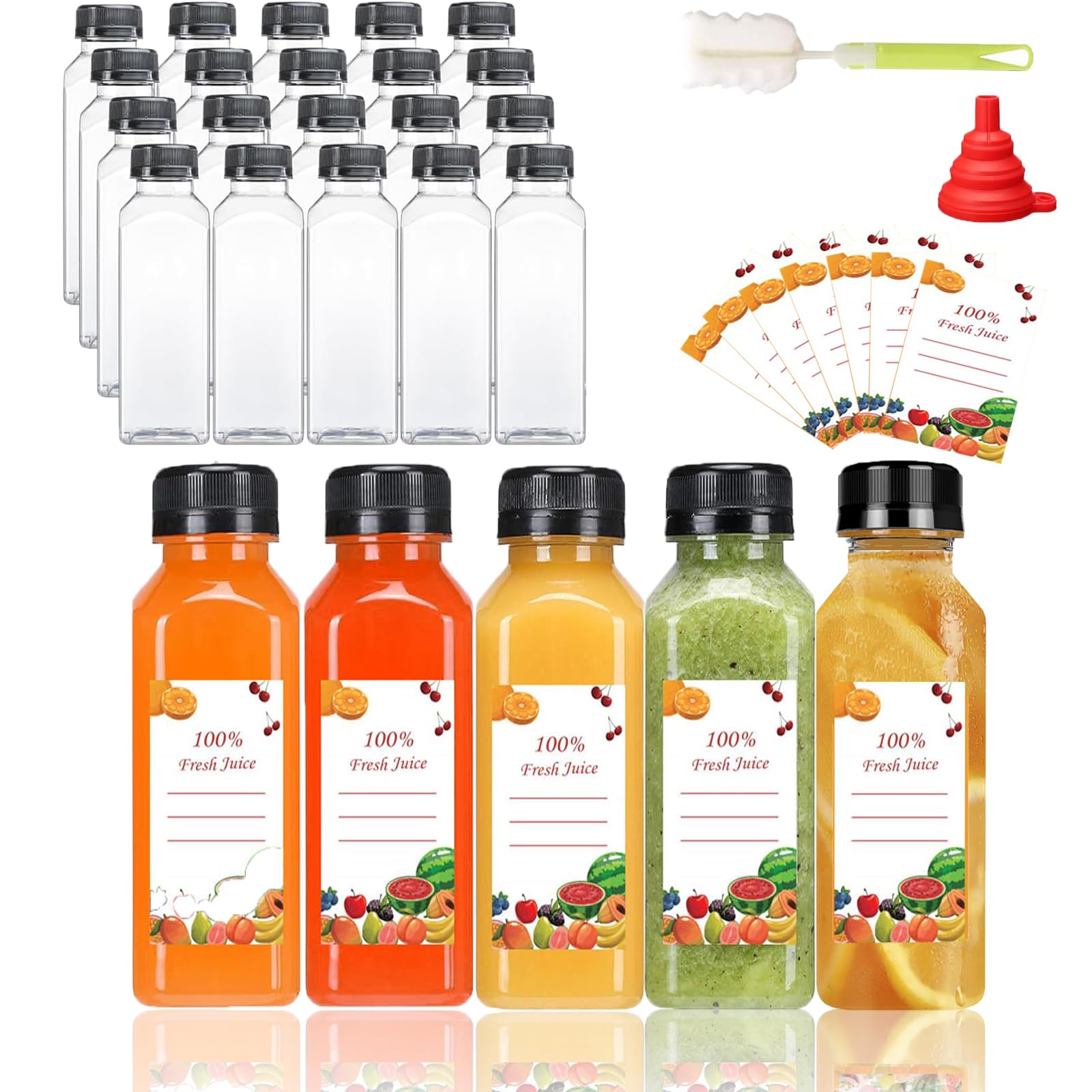 Mini bouteilles d'eau en plastique de 480 ml avec entonnoir et étiquette pour smoothie