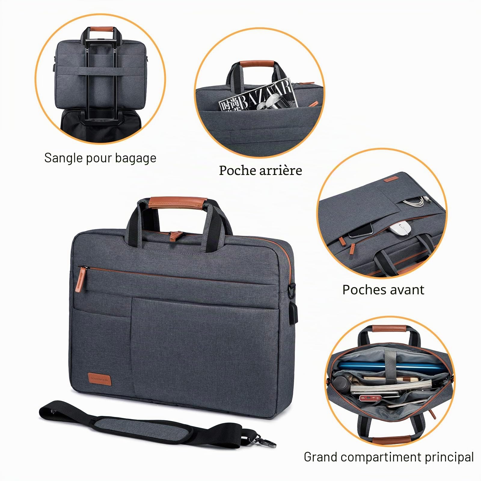 LOVEVOOK Sacoche à Bandoulière Ordinateur Portable 17.3 Pouces Imperméable Mallette pc Tablette Ordinateur Cartable pour Hommes Femmes Collège Cours Travail Affaires Voyage Gris Foncé