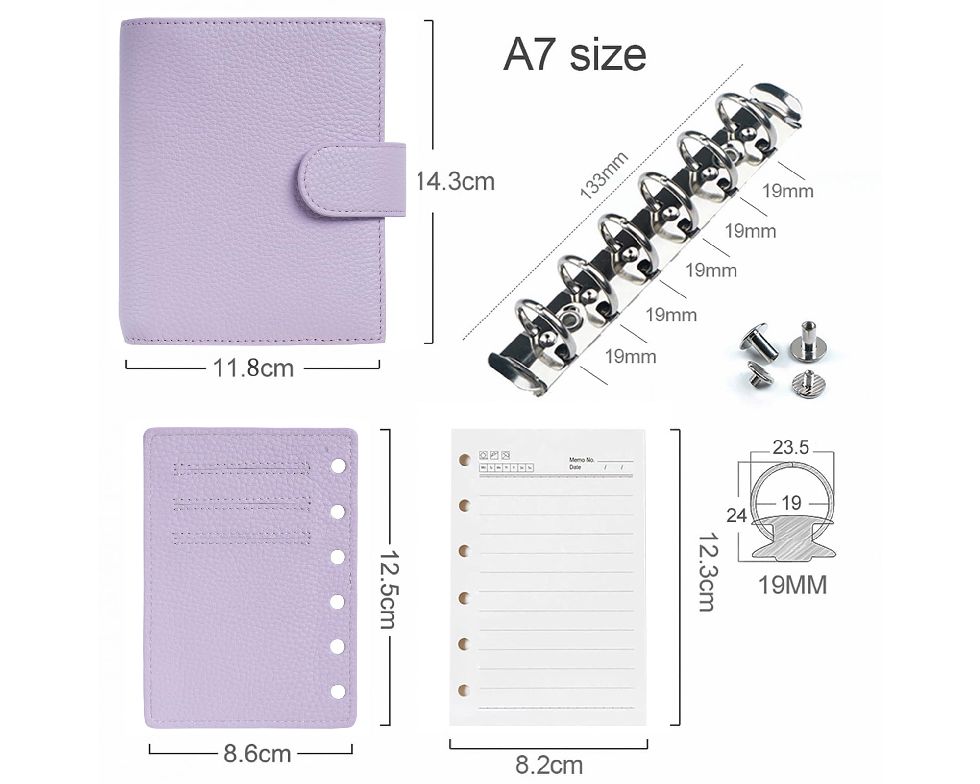Moterm Pocket Regular Ringe Planer - Echtes Leder Binder Organizer (Kiesel-Lavendel, 19mm Ring)