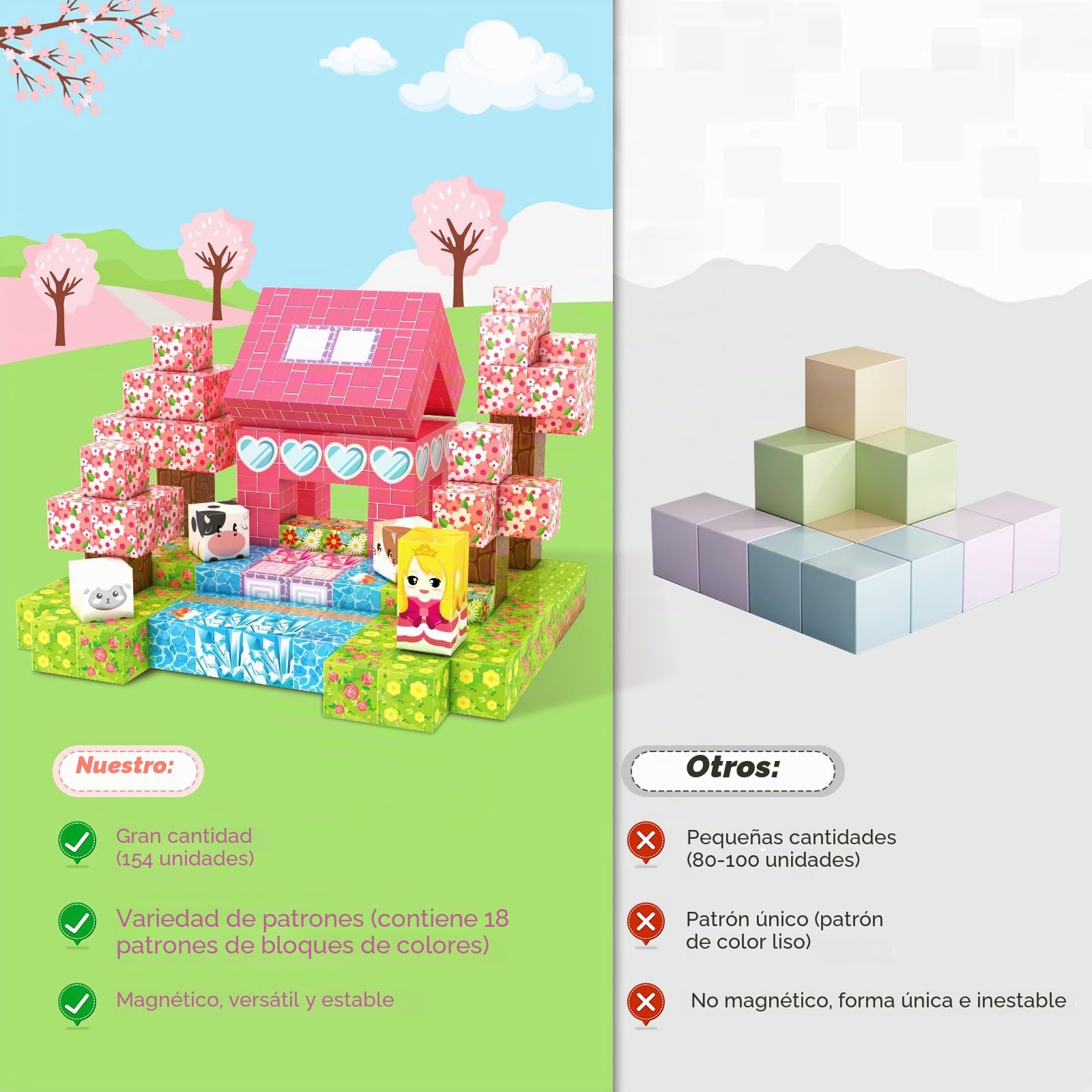 Coolzon Bloques de Construcción Magnéticos 154Pcs, Juguetes Creativos de Bloques Magnéticos Juguetes Sensoriales,Juego de Construcciones Magneticas de Regalos para Niños de 3 + Años