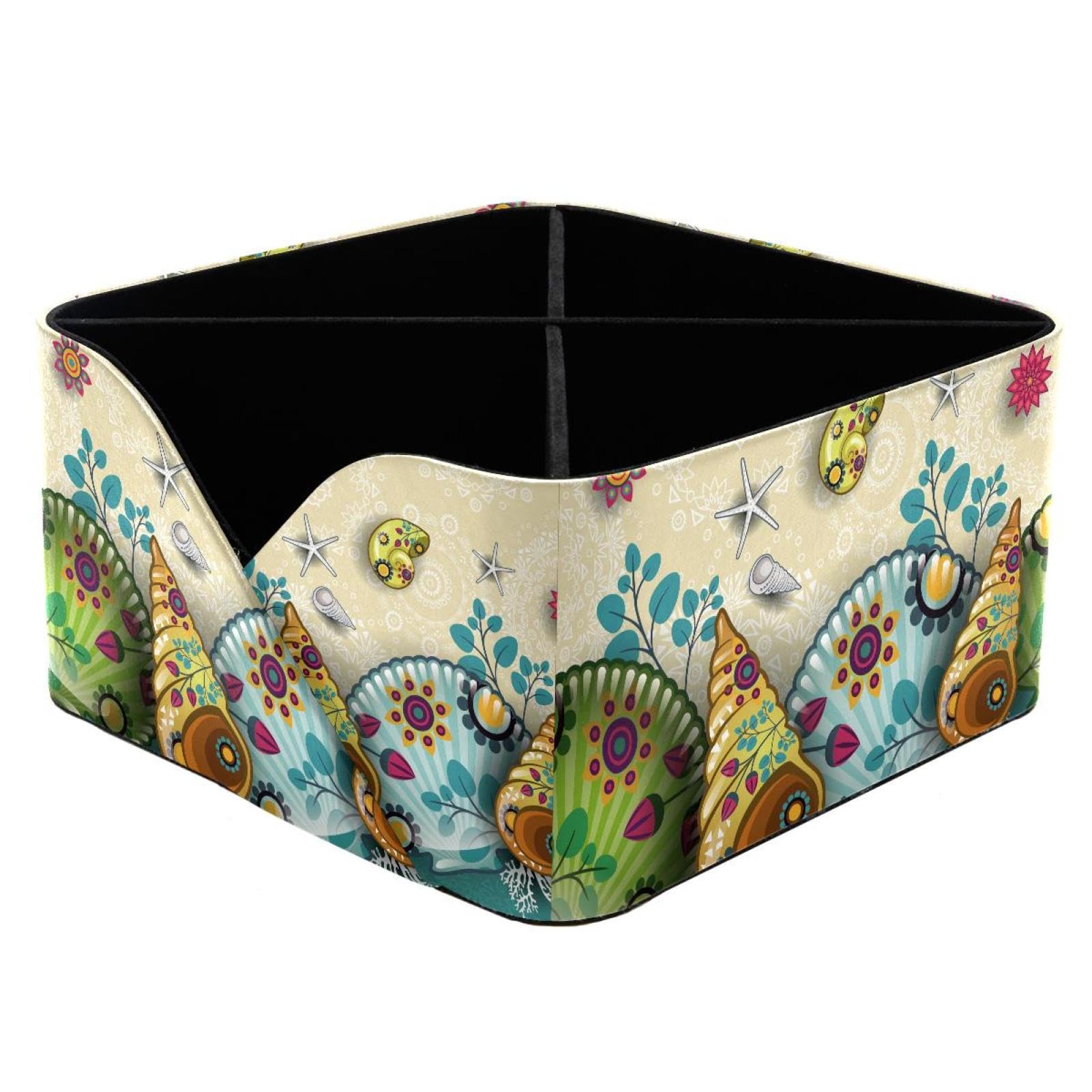 KengjuTesu Starfish Conch Floral Sealife Desktop Organizer Pen Holder, Rectangular Pencil Cup for Office, Study and Makeup Stations
