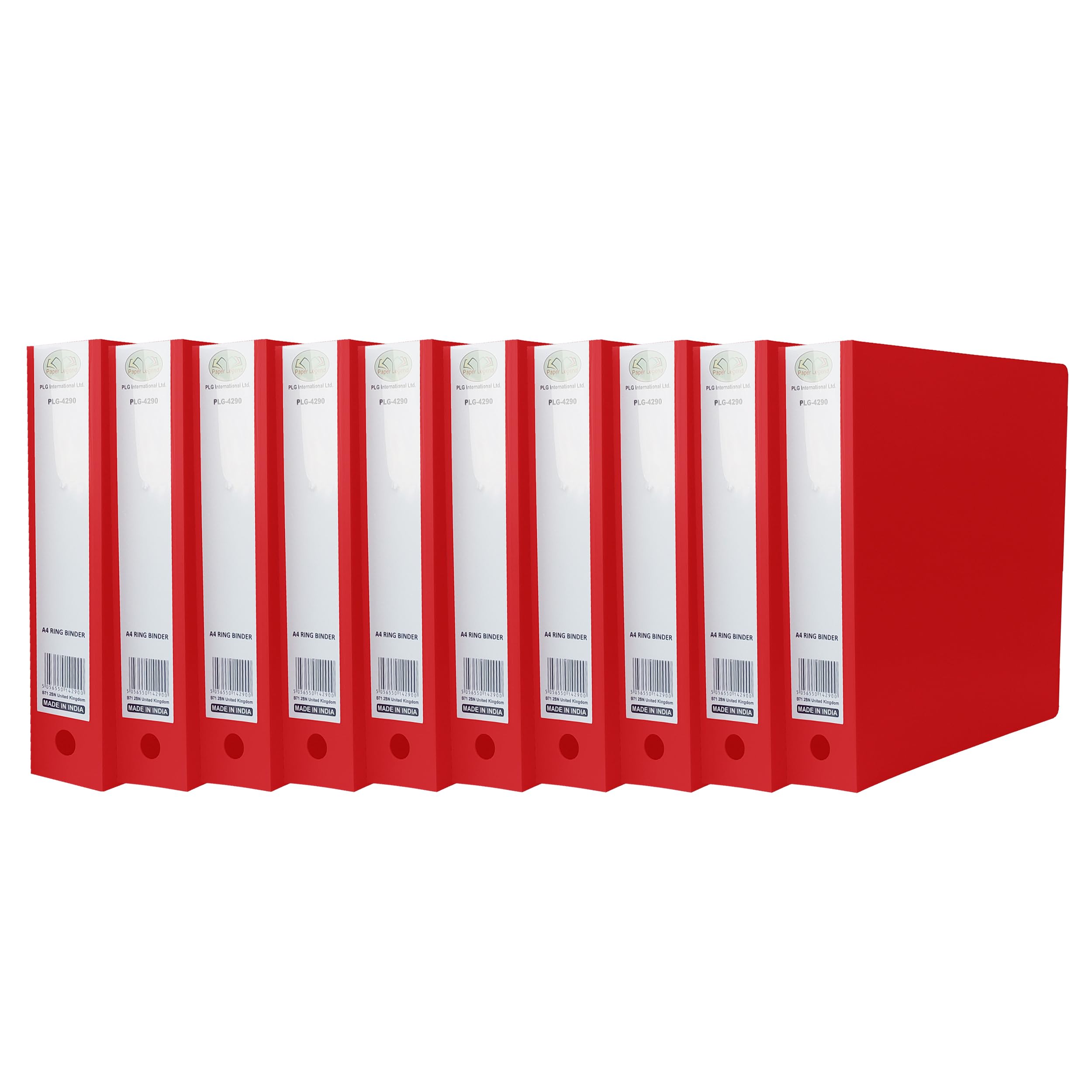 (Pack of 10) A4 Ring Binder File Folder PP File 65mm Spine Folder Plastic Cover with 500 Sheet Capacity and Ring Pull (Red, Ring Binder File) — image 1