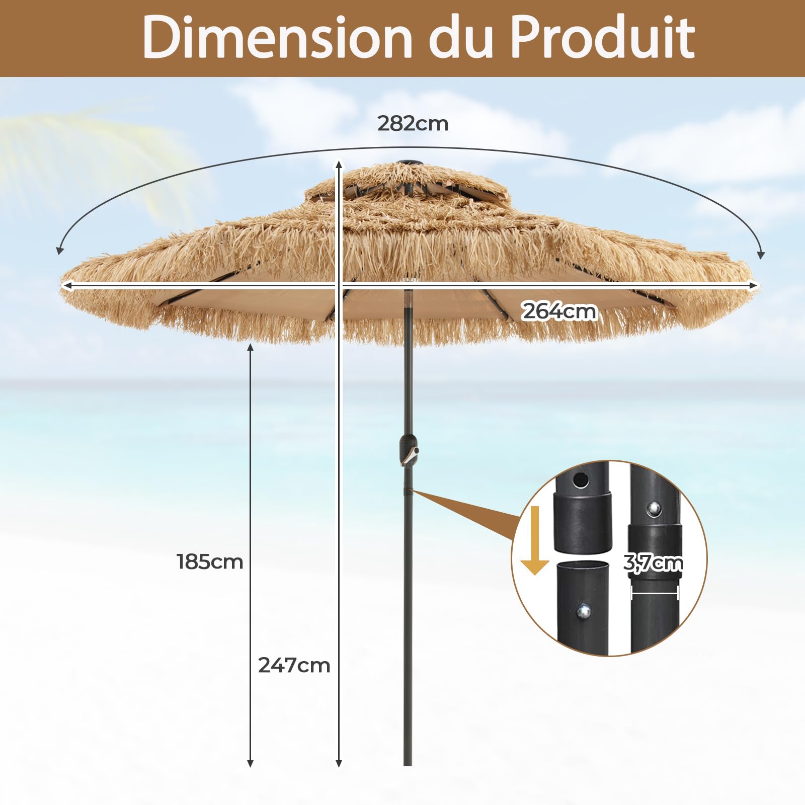 RELAX4LIFE Parasol de Plage Hawaï Tropicale LED Φ282cm