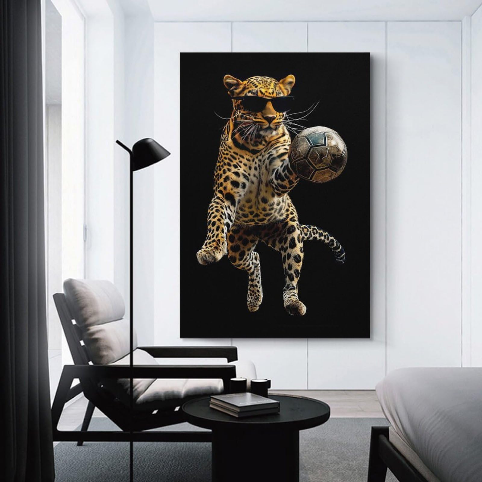 Junmoney Wall Picture Print Leopard with Soccer Ball, 16x24inch(40x60cm), for Wall Displays, Bedrooms Or Room Updates, Wall Decor Suited to Curated Displays