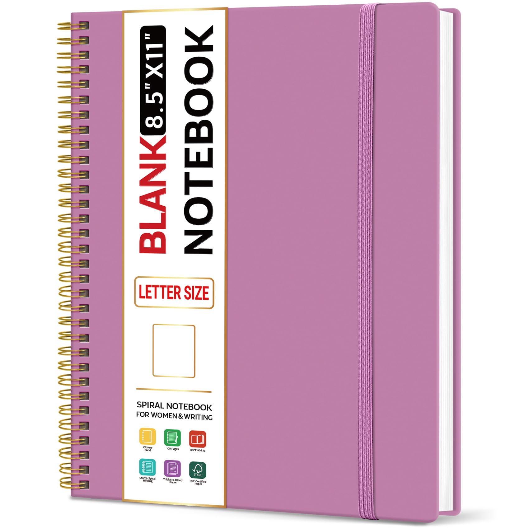 Taja Large Spiral Blank Notebook for Work, Journal for Women & Men