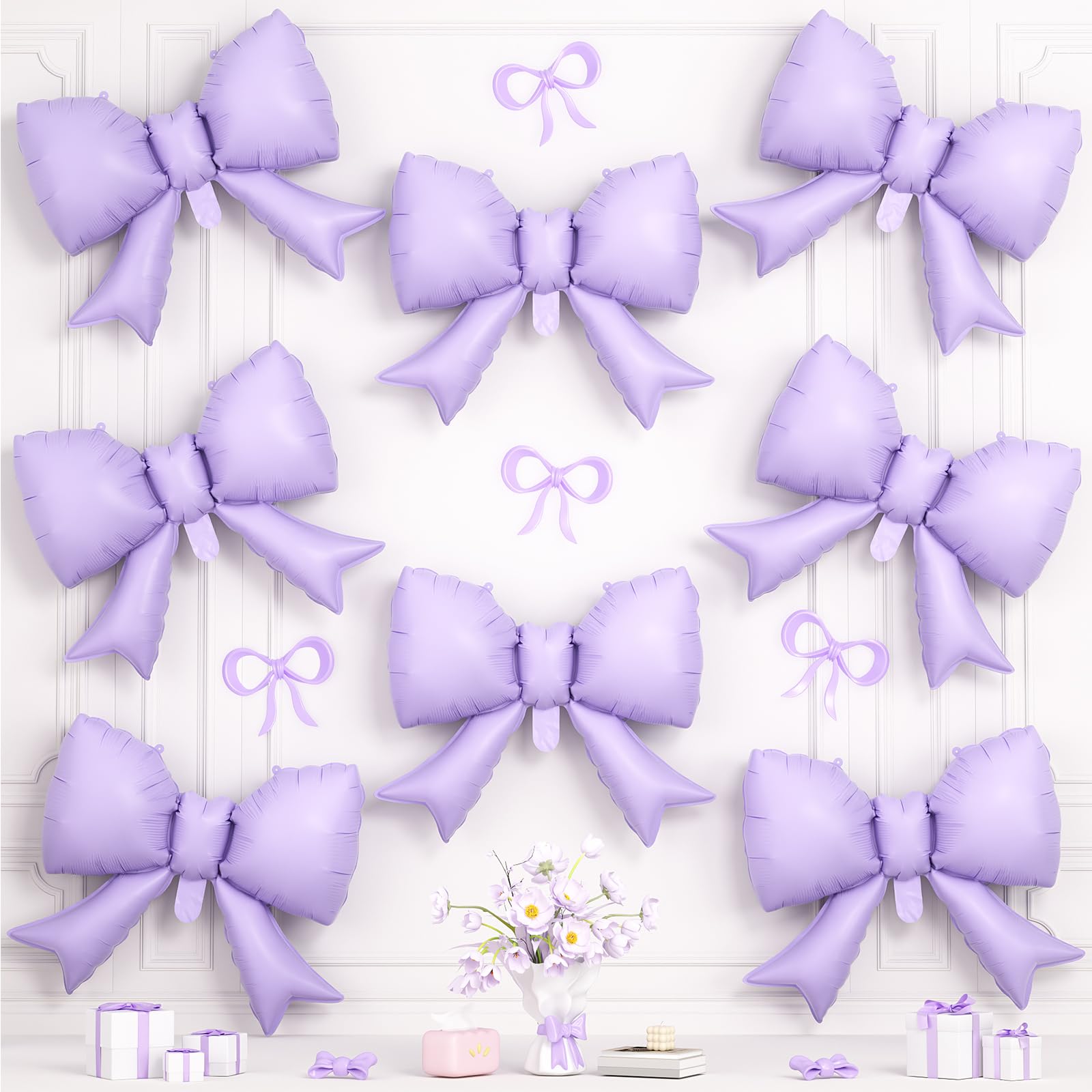Purple Bow Foil Balloons,8Pcs 21Inch Purple Bow Shaped Balloons