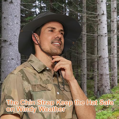 Miniatura 4 de PLCWSCFV Sombreros de sol de talla grande XL XXL para hombre, protección UV, UPF50+, impermeable, ala ancha, plegable, pesca, playa