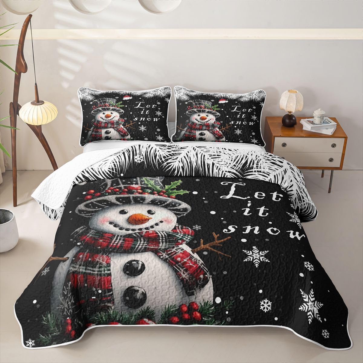 Homewish Schwarzer Süßer Schneemann Bettüberwurf Tagesdecke 170x210cm