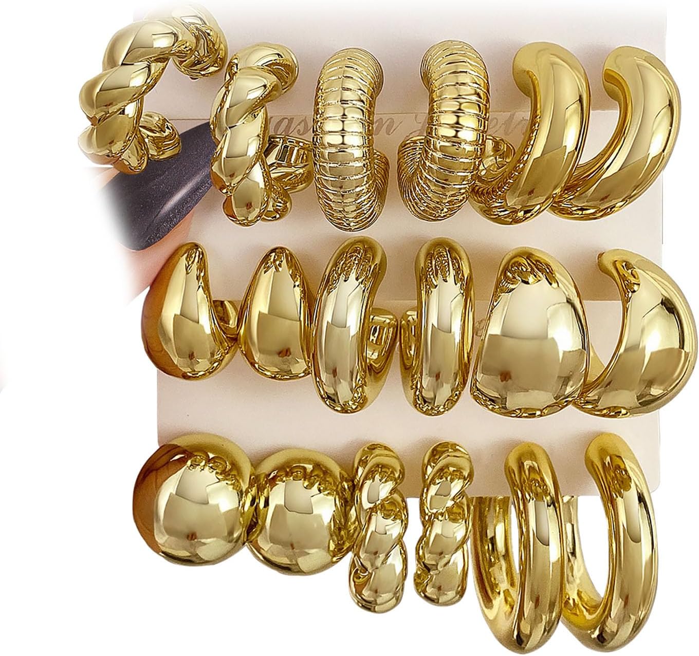 24 Pairs Gold Hoop Earrings Set for Women Hypoallergenic Chunky Chain Twisted Open Hoops Dangle Earring Packs for Birthday Party Fashion Jewelry Gift