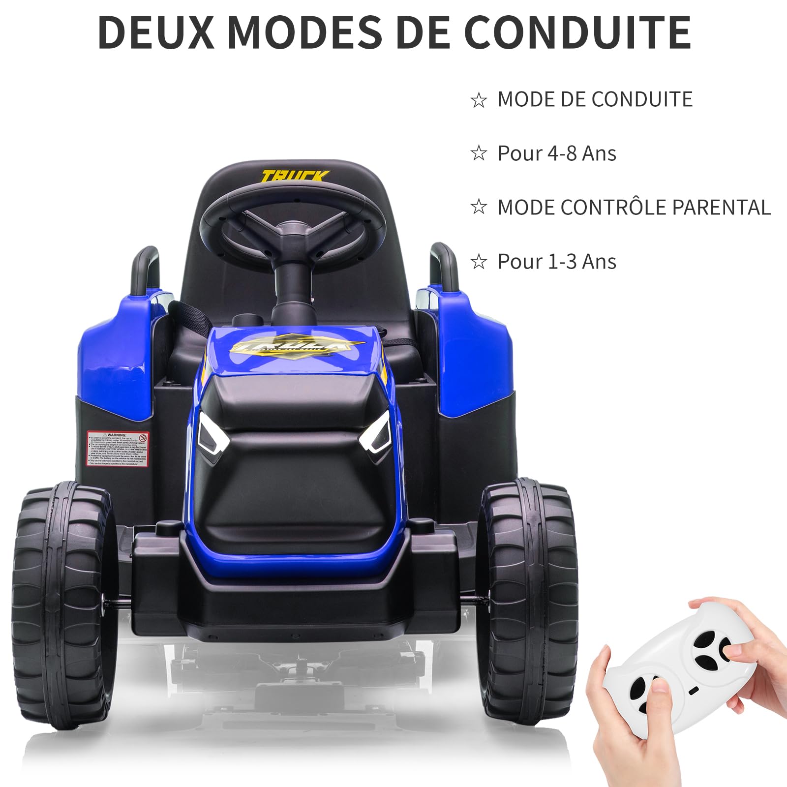 Zstar Tracteur électrique Enfant 12V avec remorque Amovible – Double Moteur, 6 Roues, phares LED, Musique, klaxon, télécommande 2.4G, 3 Vitesses, Ceinture de sécurité, Batterie puissante – Véhicule