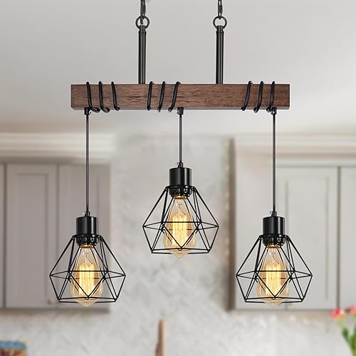 Miniatura 9 de Lámpara colgante de isla de cocina, 4 luces, lámpara moderna de granja, lámpara colgante de techo de metal industrial para comedor, pasillo, mesa de