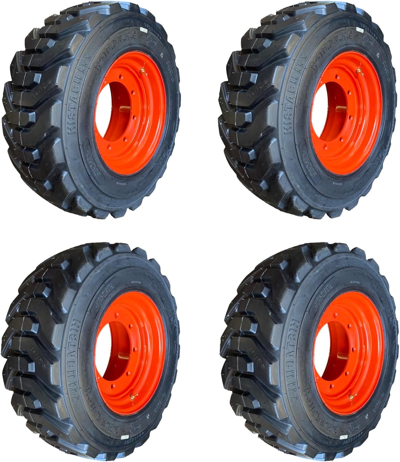 Set of 4-HD FOAM FILLED (NO FLAT) 12-16.5 Forerunner SKS-8 Skid Steer Tires on Wheels/Rims (8 lug) for Bobcat A300, A770, S750, S770, S740, S85, 9"HUB- 14PLY - 12X16.5