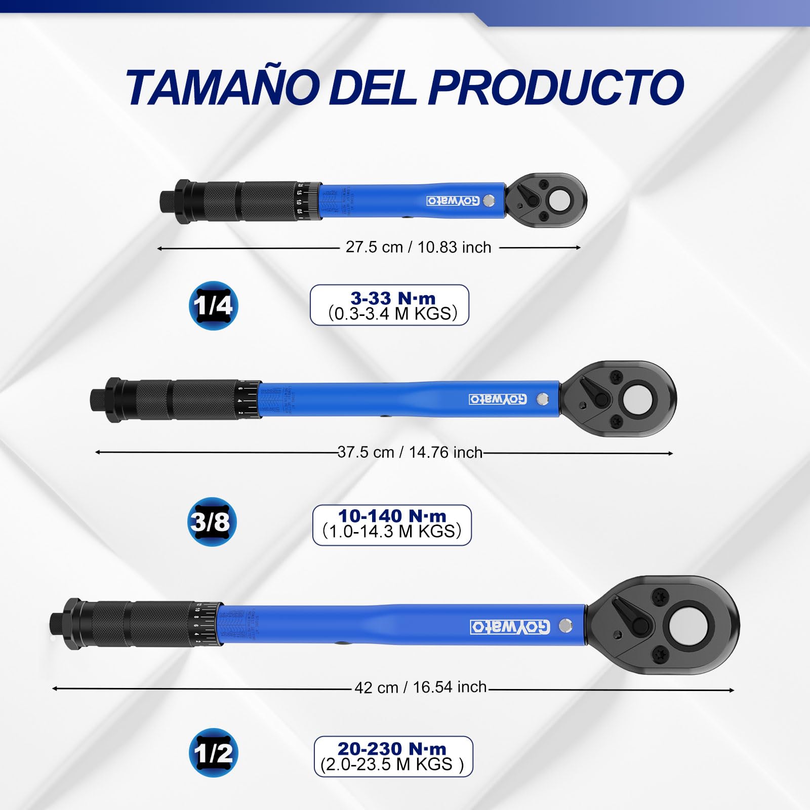 35-Piezas Kit de Llaves Dinamométricas, 3-230N·m Juego de Llaves Dinamométricas con 1/4" 3/8" 1/2" Llaves, ±3% Precisión, Doble Escala, 32 CR-Vorios, para Coche Bicicleta Moto Camione Tuercas