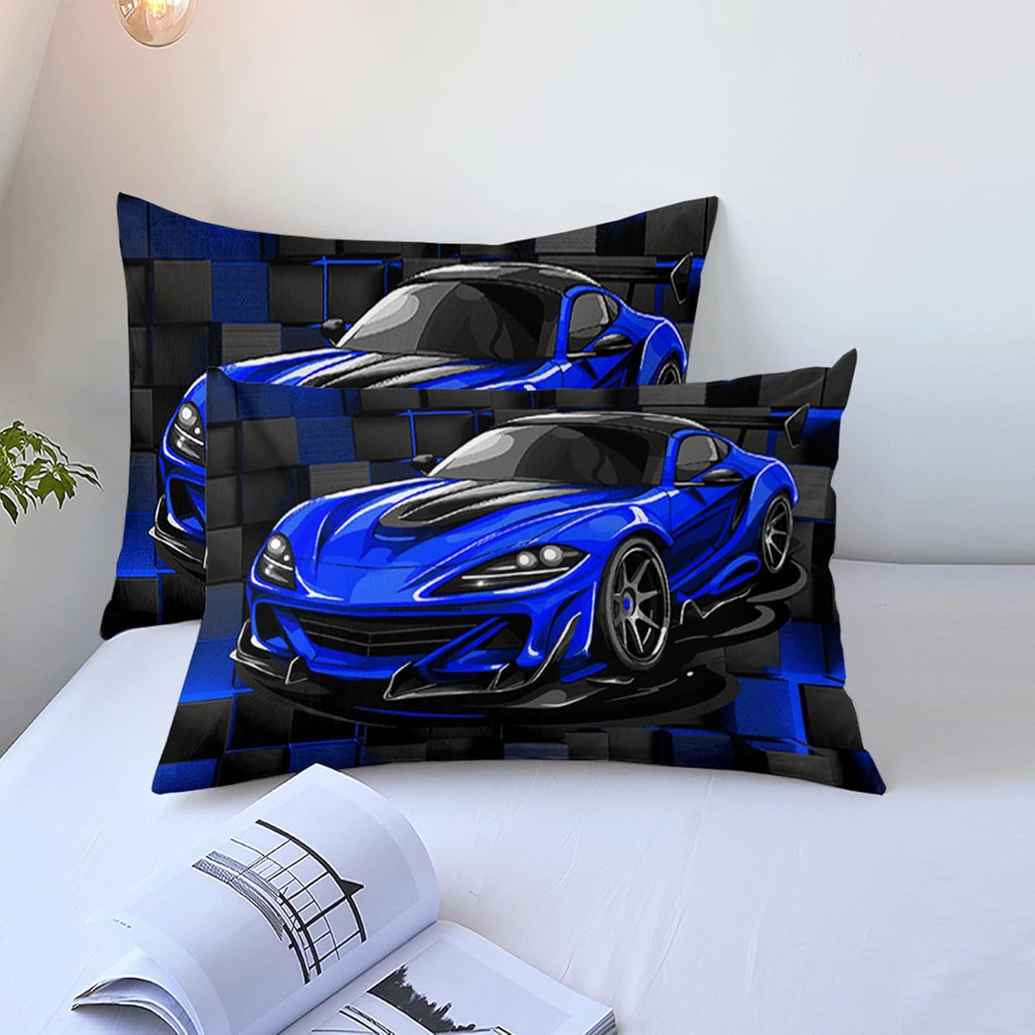 Race Car Full Boy Bedding Set, Blue Sports Car Comforter Set Full Size for Boys, 3 Pcs Cool Full Bedding Set for Boys - Image 6