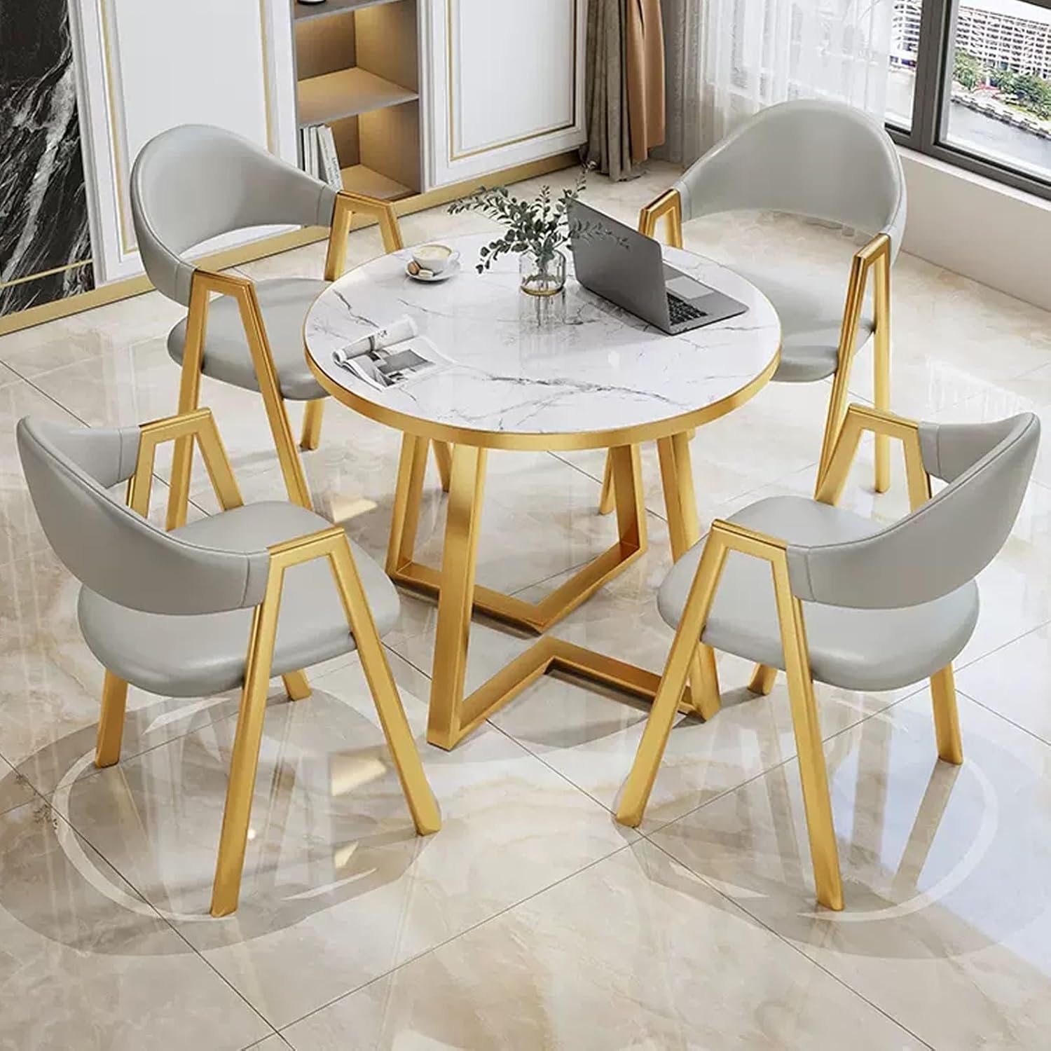 Office Reception Desk and Chair Set Conference Table for Meetings Coffee Table Set with 4 Chairs Dining and Kitchen Table for Events and Gatherings, Braun