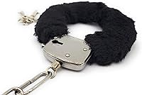 Vista 4 de Esposas de felpa con llaves, esposas de juguete, accesorios para disfraz de escenario (negro, 1)