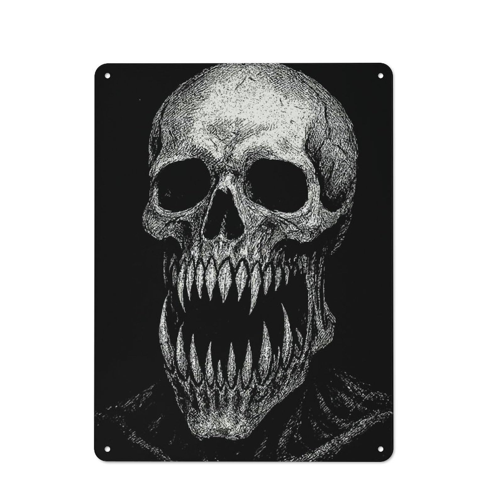 Junmoney Creepy Skull With Sharp Teeth Retro Tin Sign 40X30cm For Garage Or Workshop, For Furnishing A New Garage And Workshop With Retro Decor