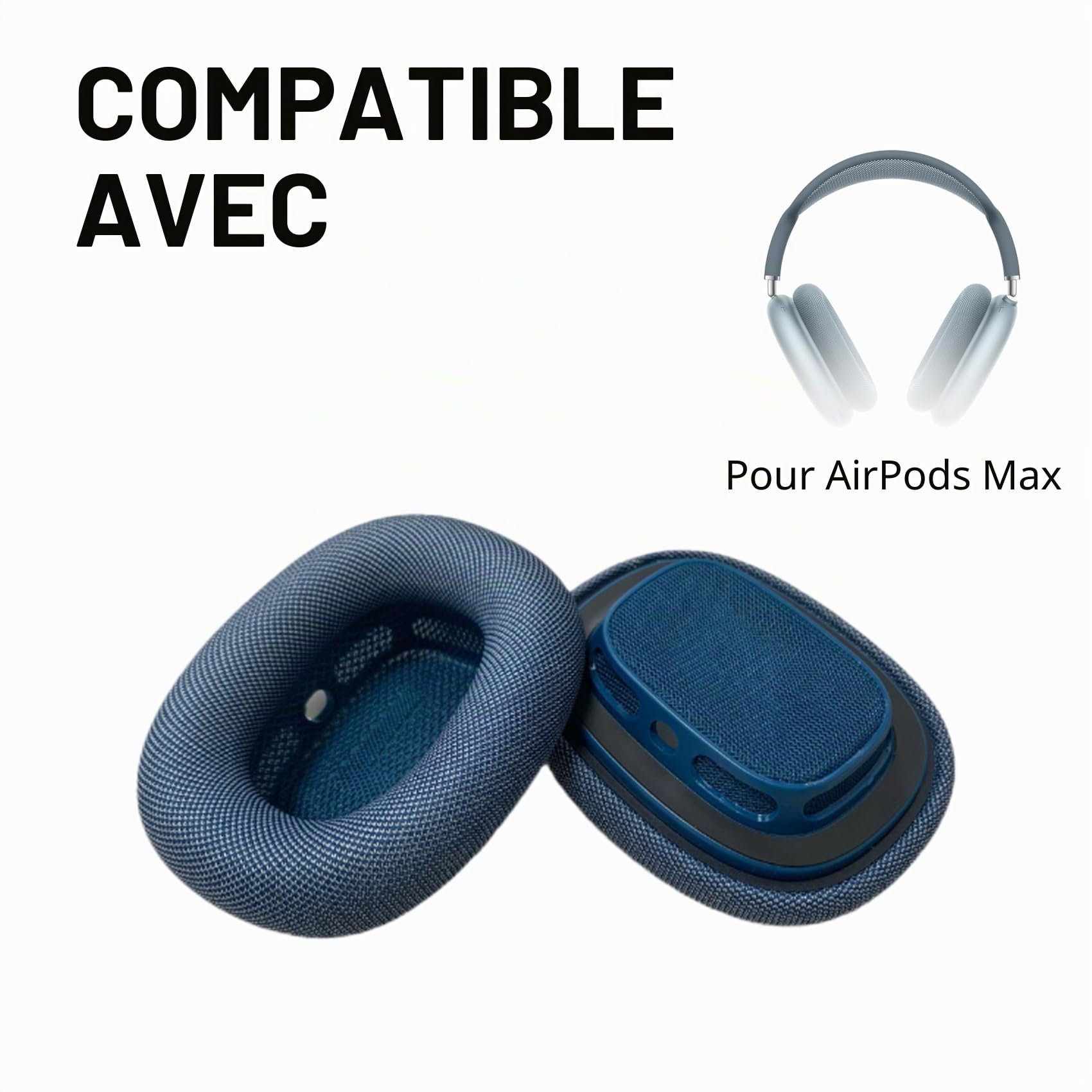 Coussinets de Rechange pour écouteurs AirPods Max 2024 - en Maille Confortable - avec éponge à mémoire de Forme élastique - Bleu