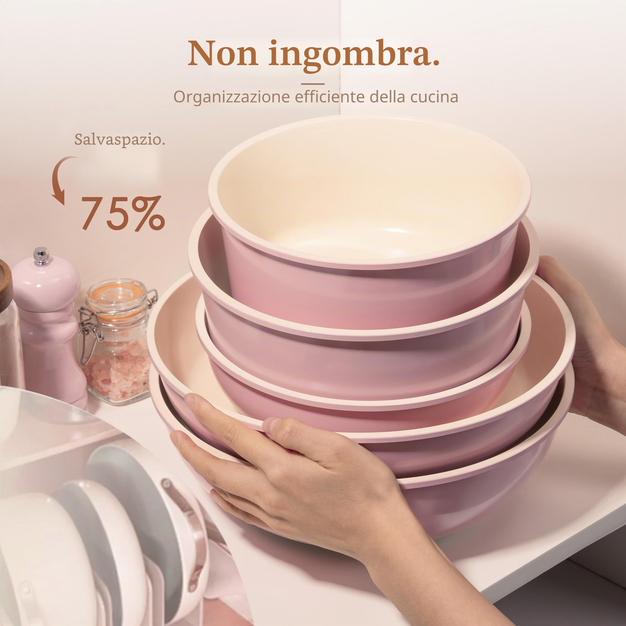 Astercook Set da 21 pentole e padelle antiaderenti, set di pentole in ceramica con manico staccabile, set da cucina per camper con manici rimovibili, adatto al forno, pronto per induzione, set