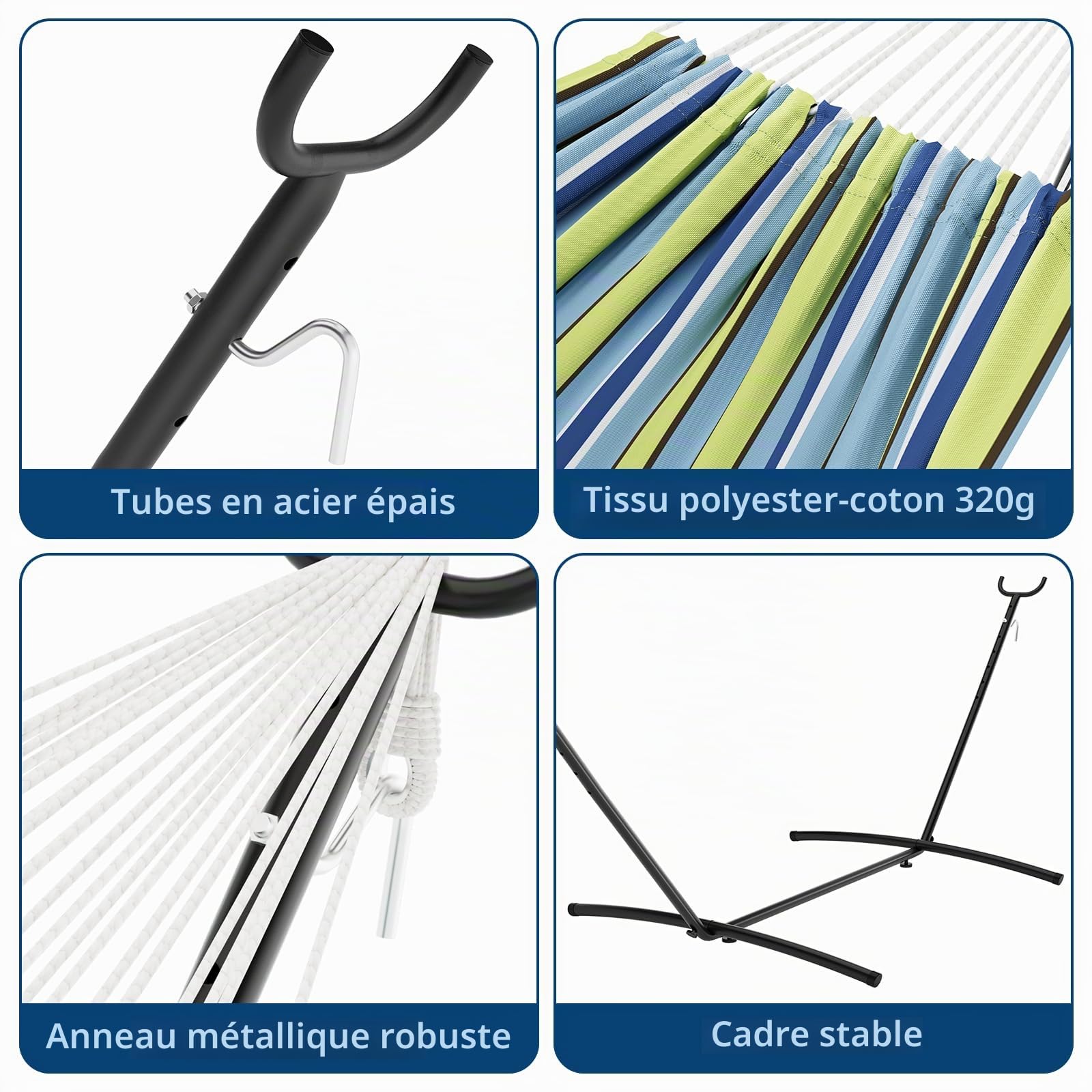 Hamac sur Pied, Capacité De Charge 225kg, Portable Et Pliable pour Jardin