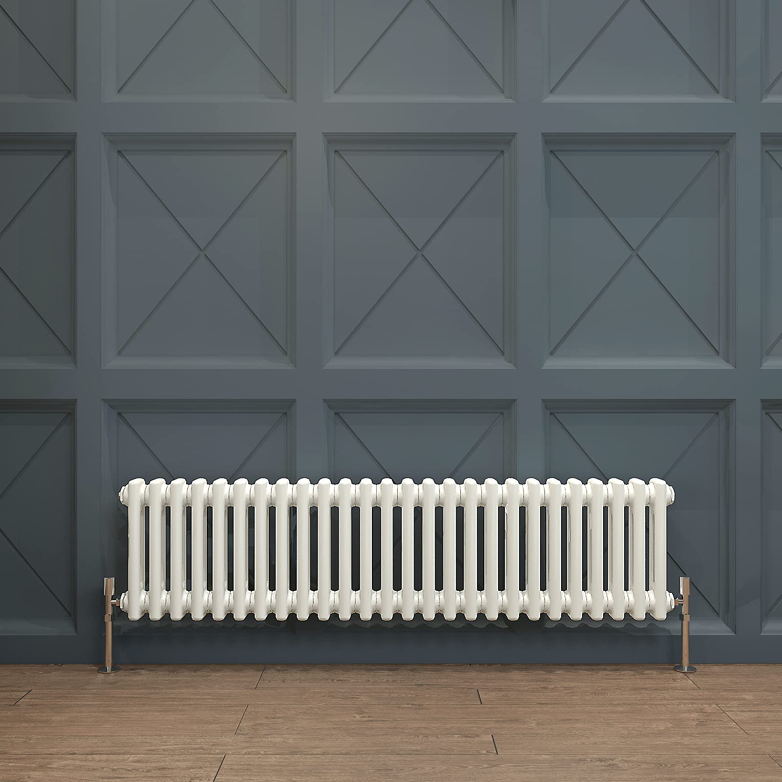 Acezanble∣2 Column Radiator, Horizontal 300mm White Wide Low Tradiontal Cast Iron Style Radiator Centre Heating for Window Hallway