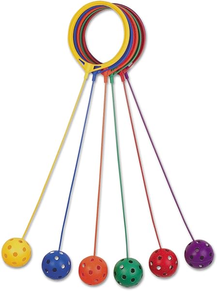 Champion Sports Skip Ball Ankle Toy for Kids, Pack of 6, Assorted Colors - Durable Hopper/Swingball Set with 18-Inch Cord, 5.5-Inch Diameter Ankle Ring - Fun Jumper and Exercise Equipment