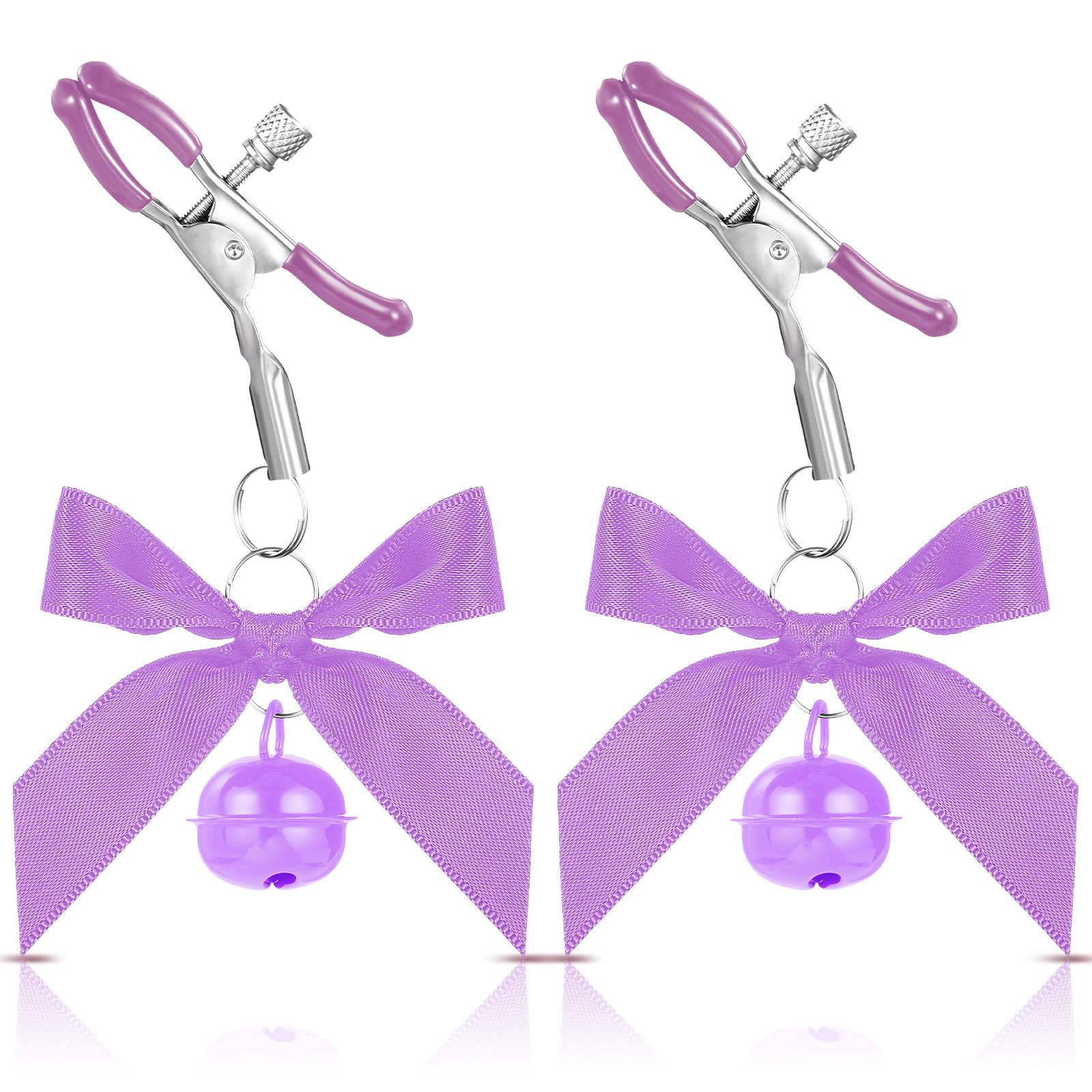2Pcs Body Jewelry Non Piercing Adjustable Nipple Clamps for Adult Stainless Steel Bow Nipples Clips with Bell Pressure