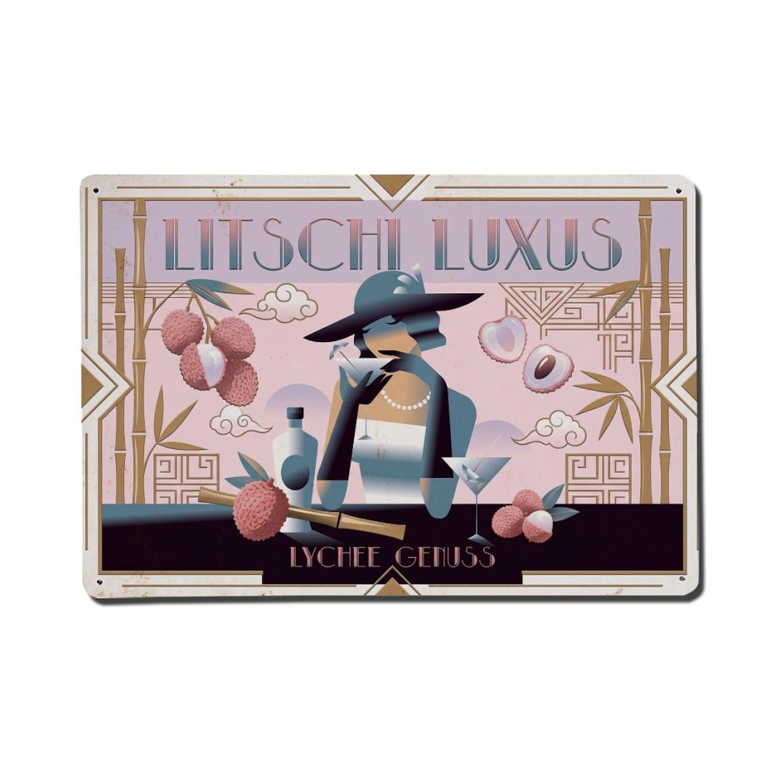 Lychee Luxury Caribbean Inspiration Classic Cocktail Mixology Metal Tin Sign Plaque Wall Decor for Cafe, Man Cave, Club Bar, Office, Home Garden Round Metal Poster 8x12Inch