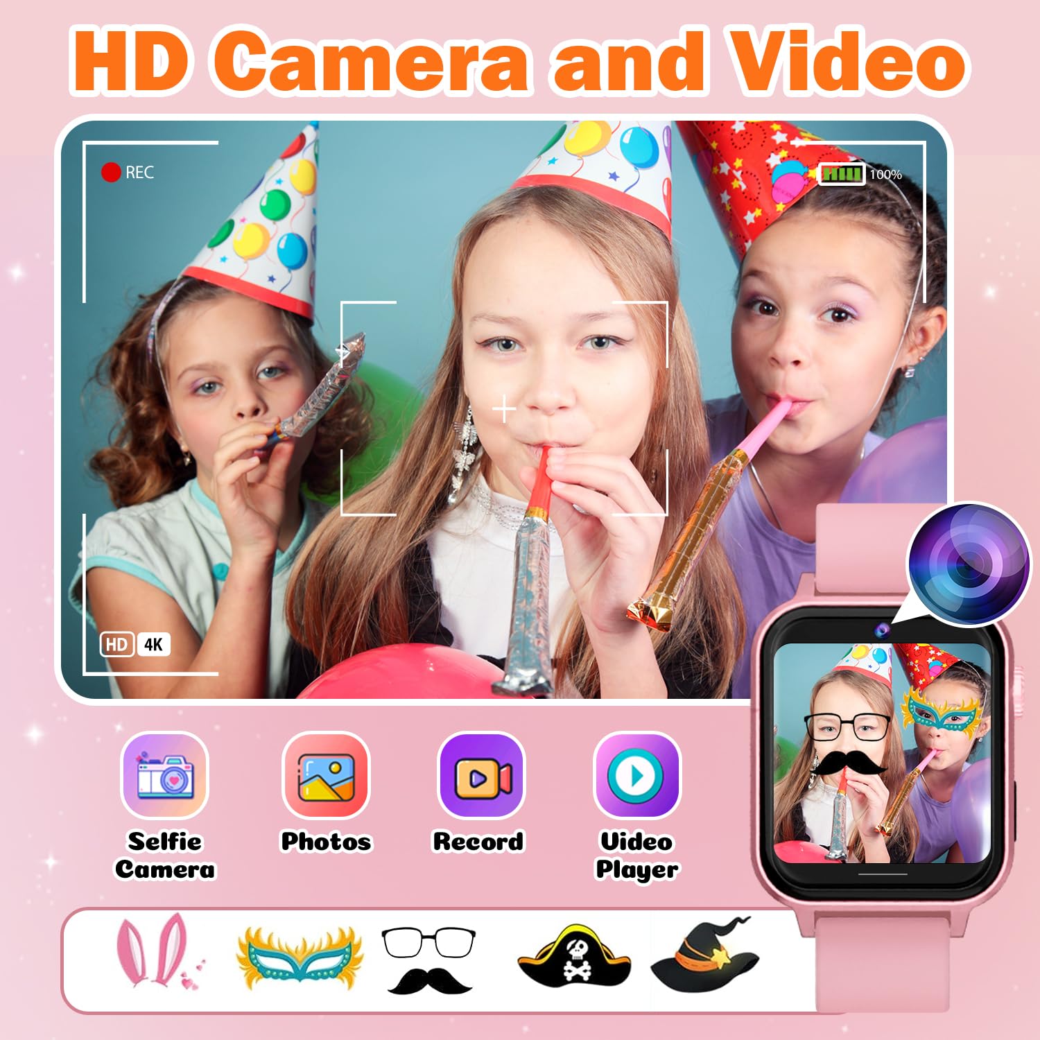 Orologio Smartwatch Bambini con 30 Giochi, Touch Screen Smartwatch per Bambini con Fotocamera, Musica, Torcia Elettrica, Sveglia, Calorie, Contapassi, Regalo di Compleanno per Ragazzi e Ragazze Rosa