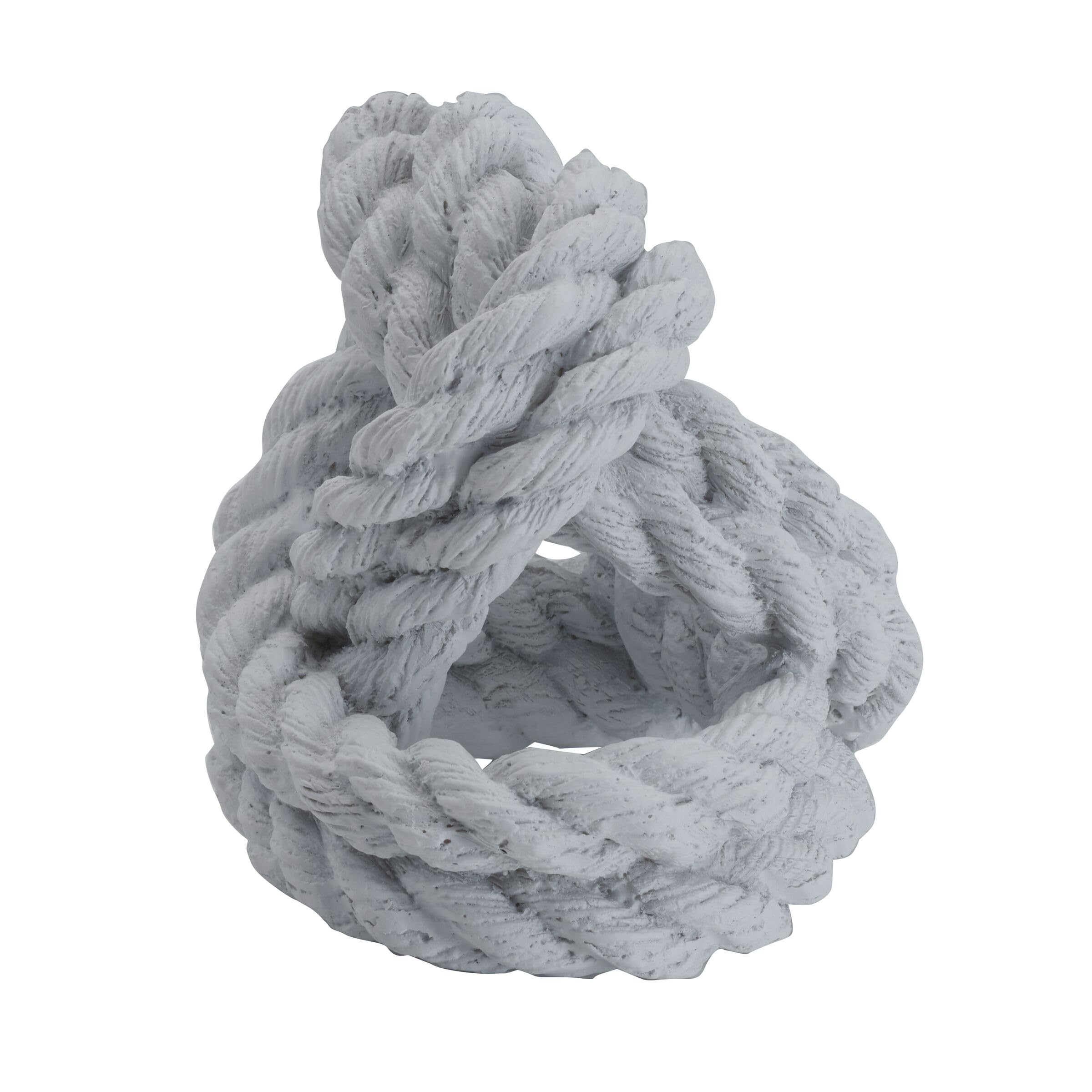 Elements Decorative White Braided Rope Knot Figurine, Modern Coastal Decor