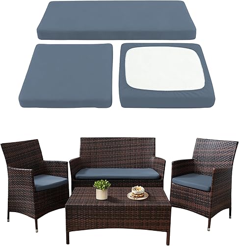 Fundas de cojín para patio al aire libre, juego de 3 fundas de cojín de tela elástica (azul polvoriento, 3 fundas de cojín de asiento)