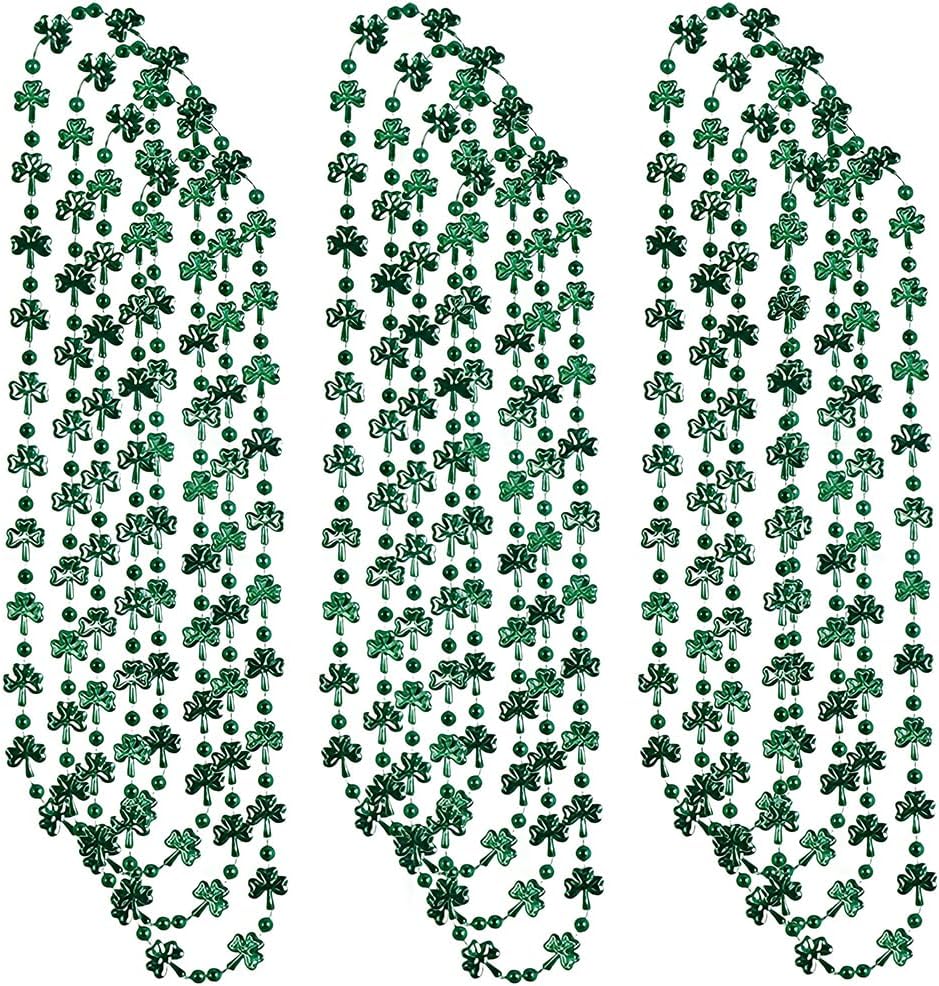 Fun Express - Mini Shamrock And Bead Necklace for St. Patrick's Day - Jewelry - Mardi Gras Beads - Mot Shaped - St. Patrick's Day - 12 Pieces