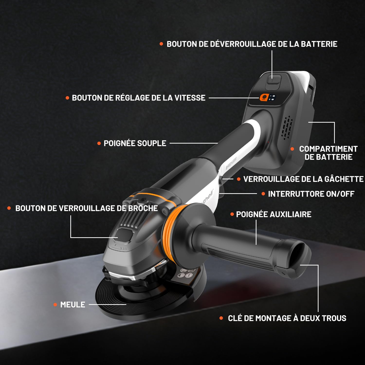 Litheli Meuleuse d‘Angle sans Fil 20V, Ø125mm, Moteur sans Balais, Batterie 4.0Ah & Vitesse Réglable 8500 tr/min, pour Couper, Meuler, Dérouiller et Polir, Idéale pour le Bricolage à la Maison