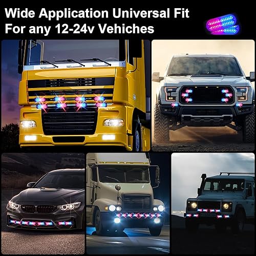 Miniatura 7 de Sidaqi 192 luces LED estroboscópicas intermitentes de emergencia rojas y azules para camiones, función de sincronización, luces LED ultra delgadas,