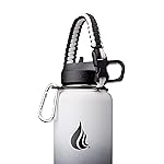 HYDRO CELL Paracord Handle for Wide Mouth Water Bottles - Carrier Strap w/Attachment Ring and Carabiner Accessory. Compatible w/ 64oz, 40oz 32oz, 24oz, 18oz, 14oz Insulated Bottles (Black/White)