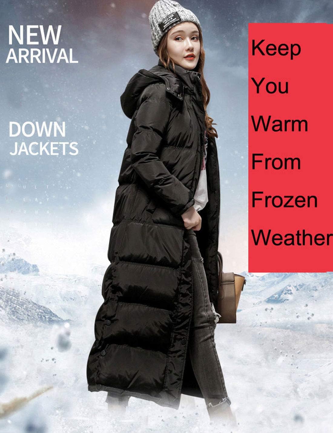 Flygo Women's Winter Maxi Removeble Hooded Long Down Jacket Parka Coat