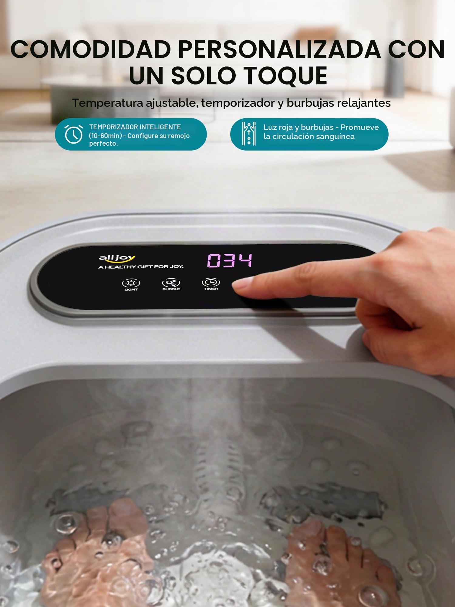 ALLJOY Baño de pies con calefacción burbuja, bañera plegable para pies con 24 niveles de temperatura (35-48 °C), 6 rodillos de masaje, luz roja, masajeador de pies para relajación y bienestar, regalo