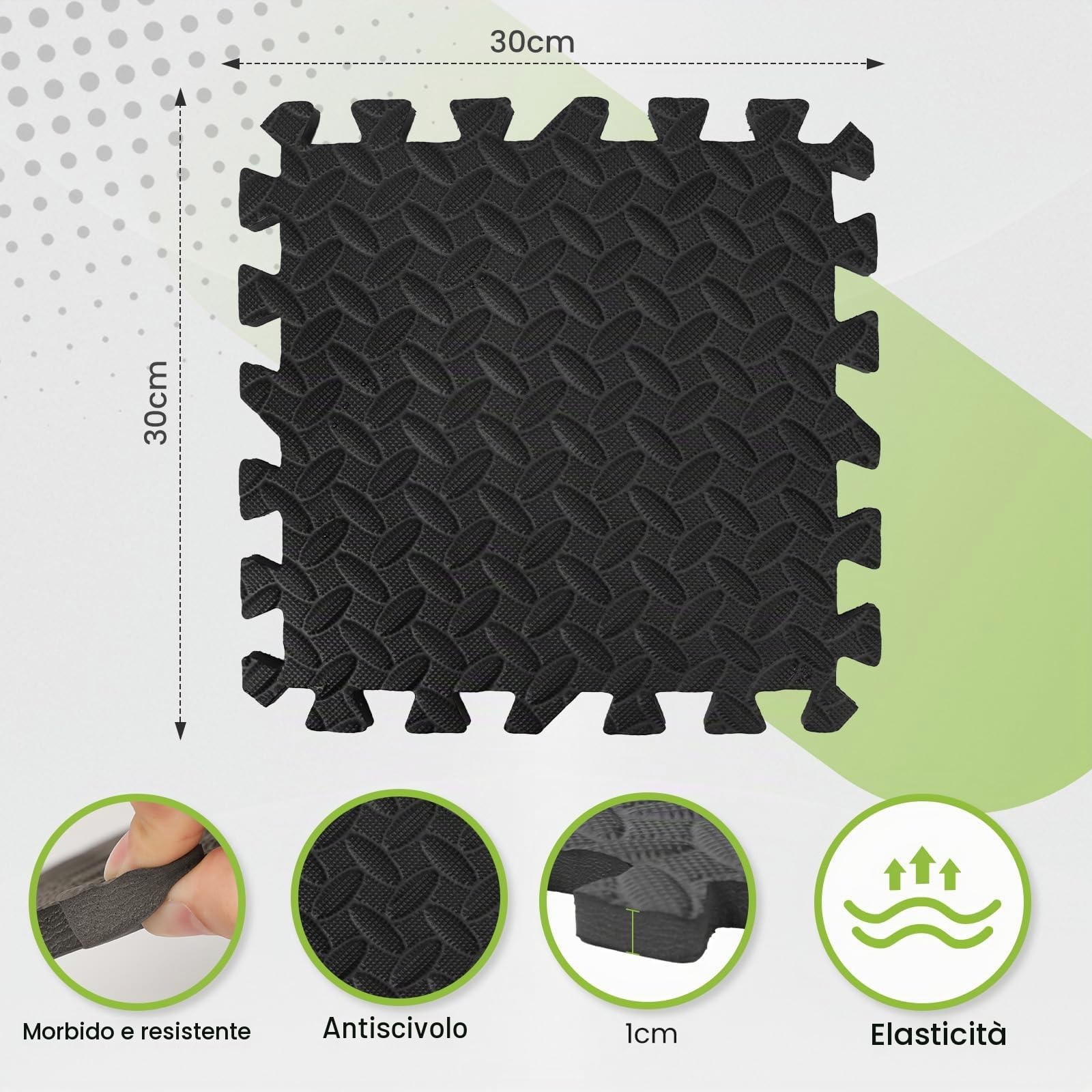 Pavimento Gommato Palestra In Eva- 30cm X 30cm X 10mm 24 Pz 2,16 M² | Tappeto Palestra Puzzle, Tappetino Palestra Antiscivolo,tatami Palestra | Facile Da Pulire E Resistente