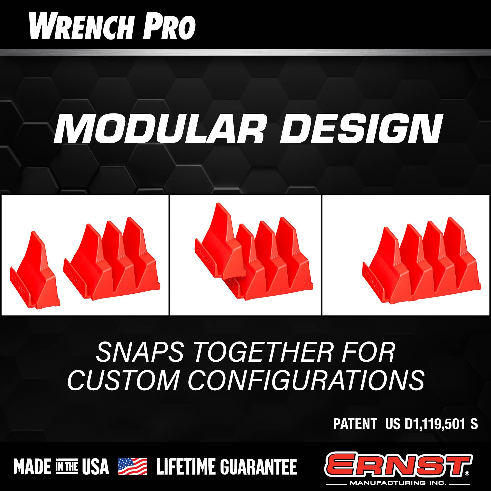 Ernst Manufacturing 5402 Wrench Pro - Cassetta degli attrezzi modulare per 20 chiavi, colore: Rosso