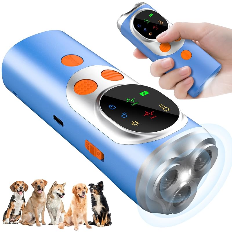 Dispositivo Antilatido Ultrassônico para Cães Deeteck P-10 com Lanterna LED Recarregável Azul