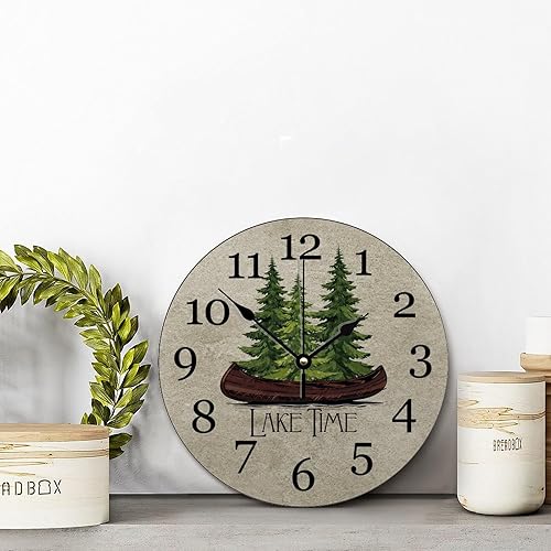 Miniatura 2 de ArogGeld Lake House - Reloj de pared de madera, vintage, silencioso, no de 10 pulgadas, funciona con pilas, redondo, fácil de leer para el hogar,
