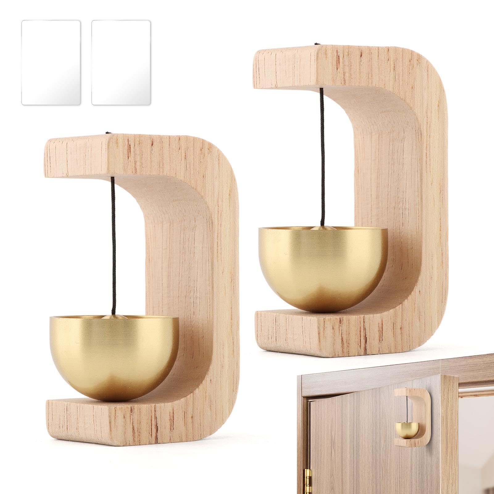Photo 1 of 2Packs Magnetic Door Chimes C Shape Bell for Door Opening, Magnetic Wooden Wind Chime Doorbell Wooden Wind Chime Bells for Home, Office, Shop, Pet Doors